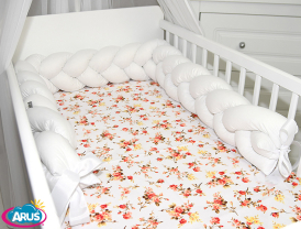 3 el.Pościel do łóżeczka 120x90 "Nature&Flowers" (dzika róża +biały warkocz)