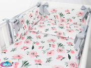 5 el.Pościel do łóżeczka 120x90 dwustronna "KOKARDKA" (calineczka +popiel gładki)