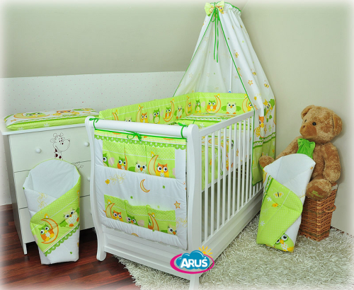 ARUŚ 6 el. pościel bawełniana 120*90 (106-zielone sowy)