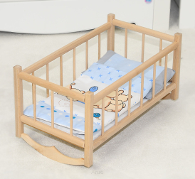 Łóżeczko dla lalek kołyska + komplet pościeli (niebieski teddy)