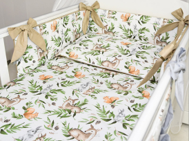 5 el.Pościel do łóżeczka 120x90 dwustronna "KOKARDKA" (ruda wiewiórka +beżowy)