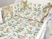 5 el.Pościel do łóżeczka 120x90 dwustronna "KOKARDKA" (ruda wiewiórka +beżowy)