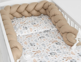 5 el.Pościel do łóżeczka 120x90 "Nature&Flowers" (jeżyki beżowe +beżowy warkocz)