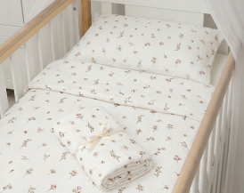 ARUŚ 2 el. poszewki/pościel muślinowa do łóżeczka 120*90 60*40 (soft beige garden)