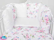 2 el.Pościel do łóżeczka 120x90 "MODUŁOWA" białe kwiaty + popie kropki