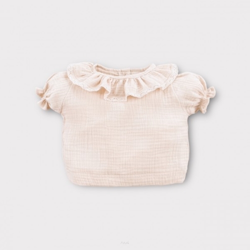 Koszula muślinowa z bufką i koronką (waniliowy beż)