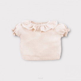 Koszula muślinowa z bufką i koronką (waniliowy beż)