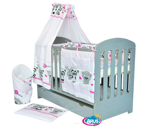 ARUŚ 6 el. pościel bawełniana 120*90 (1-pandy bialo rozowe)