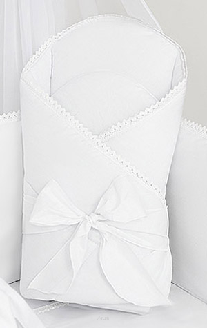 Rożek becik usztywniony wiązany KORONKA biały