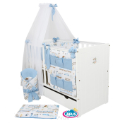 6 el.Pościel do łóżeczka 120x90 dwustronna "KOKARDKA" (ciuchcia brązowa +niebieski)