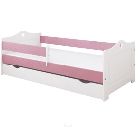 Łóżko dziecięce z szufladą z barierką 160X80 LUNA biało/różowa