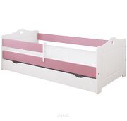 Łóżko dziecięce z szufladą z barierką 160X80 LUNA biało/różowa