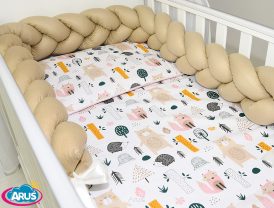 5 el.Pościel do łóżeczka 120x90 "Nature&Flowers" (niedźwiadki +beżowy warkocz)