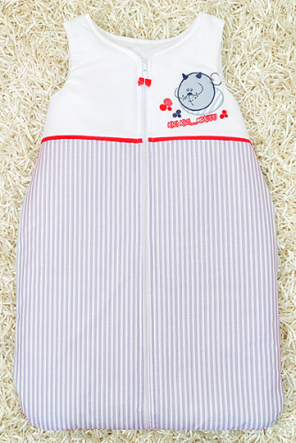 Śpiworek śpiwór z haftem idealny do spania (popielate paski z kotkiem)