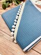 Okrycie kąpielowe wafelek bawełniane 100x100 BOHO navy blue pompons white - 2