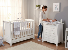 Zestaw KATE/MEGAN-2 (pełne) : łóżeczko z szufladą + komoda z przewijakiem