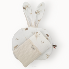 Zestaw wafelek koc + podusia Bunny (beżowy+wróbelki)