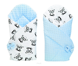 Rożek becik niemowlęcy dwustronny MINKY (niebieski+pandy)