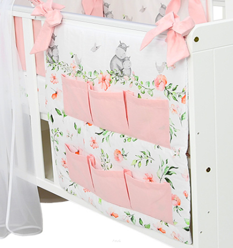 Przybornik na łóżeczko (hipcie pomarańcz +pudrowy róż)