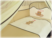 4 el.Pościel do łóżeczka 120x90 "PASKI"  (beżowy miś balonik)