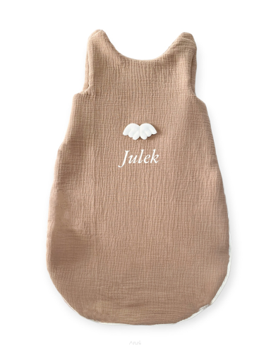Śpiworek niemowlęcy do spania muślinowy ocieplany +IMIE DZIECKA (toffee angel)