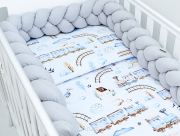 3 el.Pościel do łóżeczka 120x90 "Nature&Flowers" (niebieska ciuchcia +popiel warkocz)