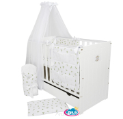 6 el.Pościel do łóżeczka 120x90 dwustronna "KOKARDKA" (zielone gałązki +biały gładki)