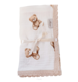 Koc muślinowy kreszowany koronka 100x75 (teddy love)