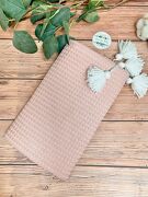 Koc wafelek bawełniany pompony 100x75 (powder pink with white)