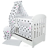 4 el.Pościel do łóżeczka 120x90 "DWUSTRONNA" myszki różowe +czarne kropki