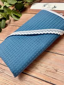 Okrycie kąpielowe wafelek bawełniane 100x100 BOHO nave blue koronka