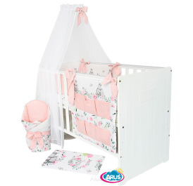 10 el.Pościel do łóżeczka 120x90 dwustronna "KOKARDKA" (hipcie różowe +pudrowy róż)