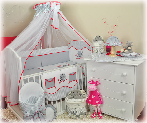 8 el.Pościel do łóżeczka 120x90 z moskitierą 