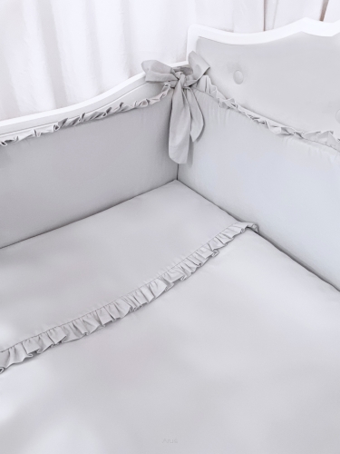 5 el. Pościel do łóżeczka z falbanką 120x90  popiel