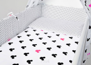 3 el.Pościel do łóżeczka 120x90 "DWUSTRONNA" myszki różowe +czarne kropki