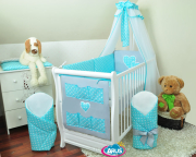 9 el.Pościel z aplikacją 120x90 "Grochy" (turkus popiel)