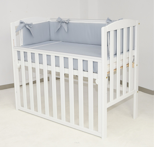 8 el. Łózeczko opuszczany bok TOBIASZ 100x50 biały + materac + posciel 