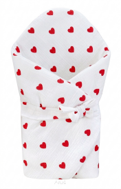 Rożek becik muślinowy, otulacz, kołderka, mata z wypełnieniem 4w1 (czerwone serca)