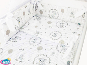 7 el.Pościel do łóżeczka 120x90 dwustronna "KOKARDKA" (wianuszki popielate +popiel kropki)
