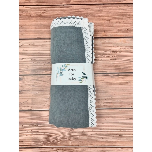 Koc muślinowy kreszowany koronka 100x75 (popiel)