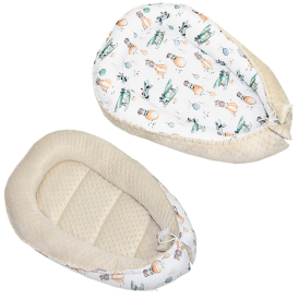 Kokon niemowlęcy otulacz dwustronny minky (beżowy +lis w samolocie)