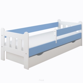 Łóżko dziecięce z szufladą z barierką 160X80 LEO biało niebieski