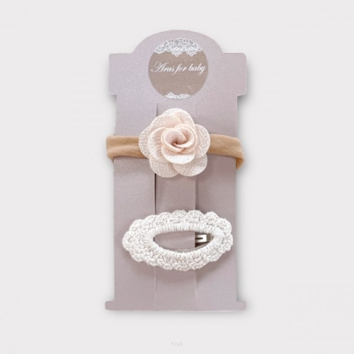 Zestaw opaska bezuciskowa + spinka (beżowa różyczka +koronka)