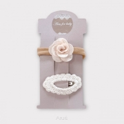 Zestaw opaska bezuciskowa + spinka (beżowa różyczka +koronka)