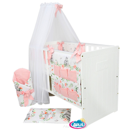 10 el.Pościel do łóżeczka 120x90 dwustronna "KOKARDKA" (hipcie pomarańcz +pudrowy róż)