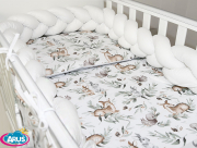 3 el.Pościel do łóżeczka 120x90 "Nature&Flowers" (popielata wiewiórka +biały warkocz)