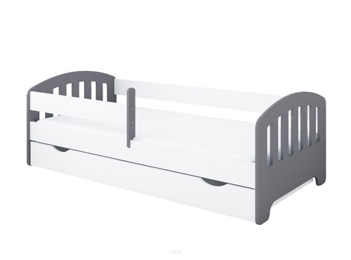 Łóżko dziecięce z szufladą z barierką 160X80 LUIZA szaro/biała
