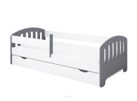 Łóżko dziecięce z szufladą z barierką 160X80 LUIZA szaro/biała