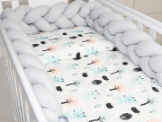 3 el.Pościel do łóżeczka 120x90 "Nature&Flowers" (miętowe jelonki +popielaty warkocz)