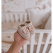 Sweterkowe buciki skarpetki Blossoms (beżowe +pudrowa kokardka) - 3